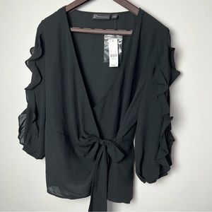 NWT New York and Company Black Blouse with Ruffle Sleeves